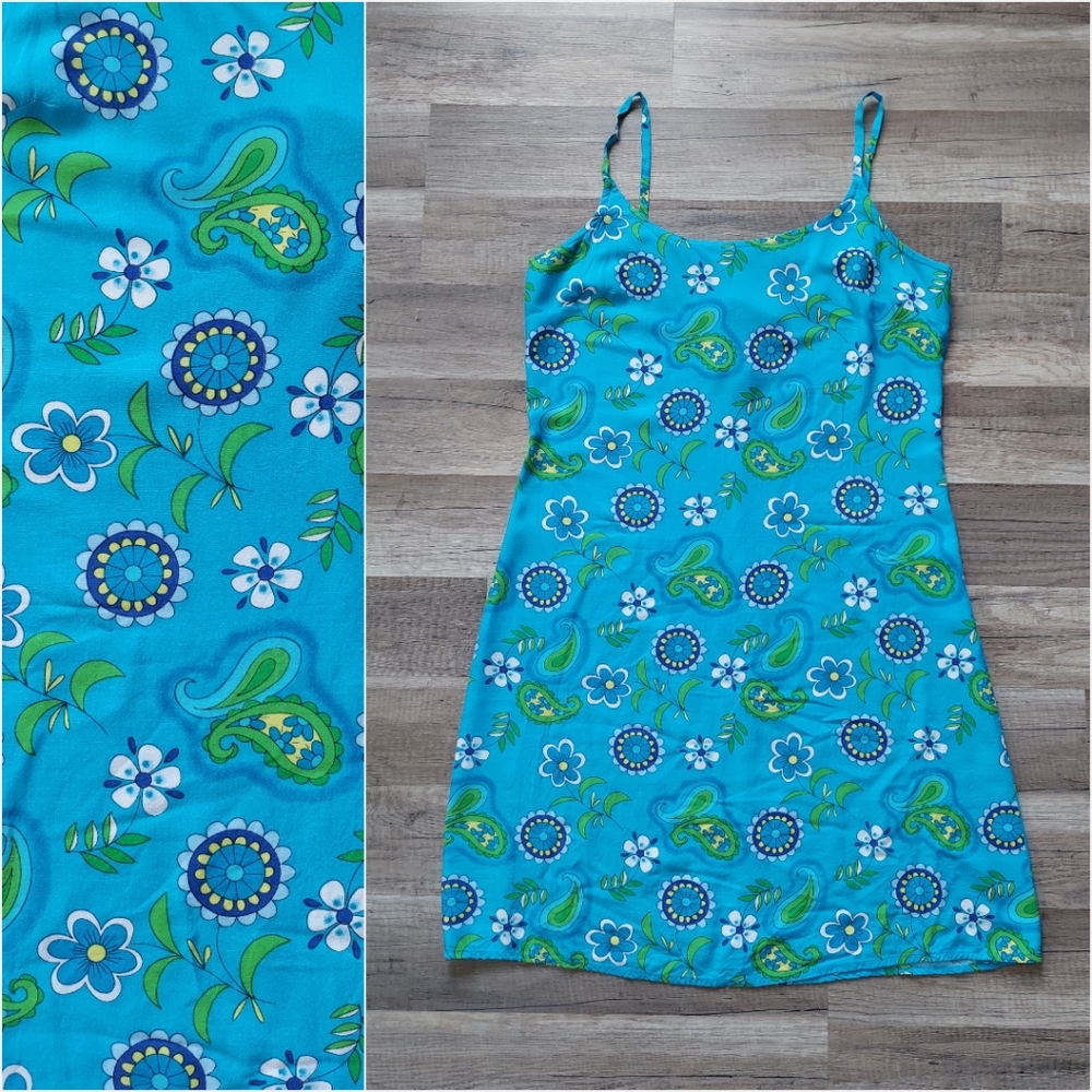Vintage 90s 00s Floral Paisley Sundress Small Y2K Blue Green